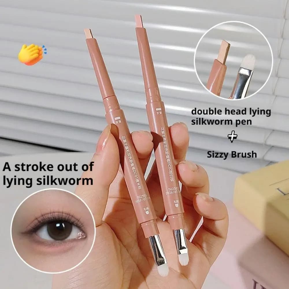 Evidenziatore a matita per baco da seta sdraiato a doppia estremità 3 in 1 Stick per trucco occhi con contorno liquido nudo con pennello per dettagli