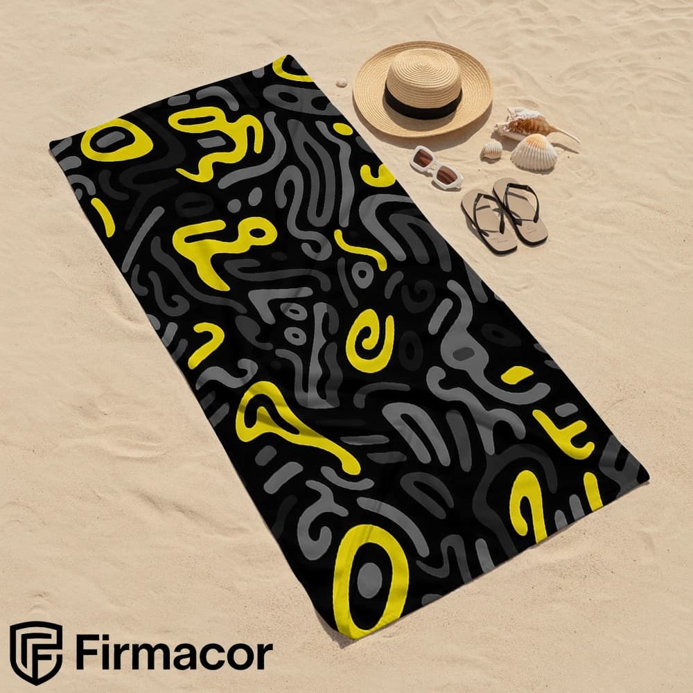Abstract Yellow Doodle Cartoon Anime Beach Towel Microfiber Quick Dry Super Absorbent Soft Bath Towel for Kids Adults Travel