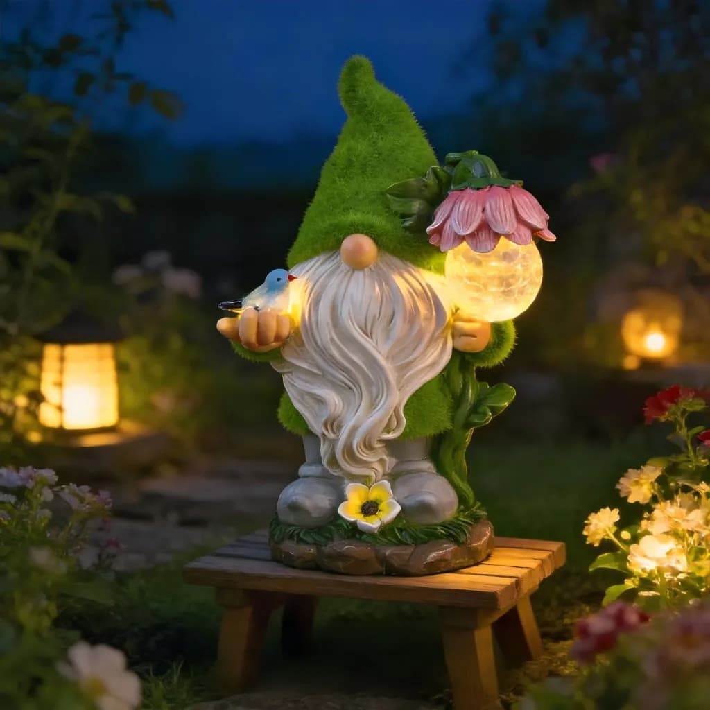 Gnomo da giardino Luce solare Decorazione a LED impermeabile per esterni per cortile Patio Letto di fiori Via Acqua Caratteristica Glow Night Light Figurine