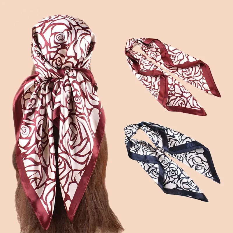Sciarpe alla moda 90*90cm per donna, scialle stampato in seta satinata, hijab, bandana femminile, sciarpe quadrate di marca di lusso per signore