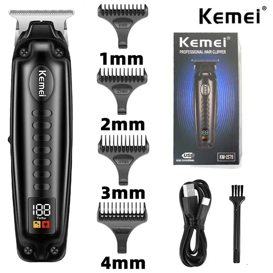 Kemei KM-1578 Rechargeable Men's Haircut Clippers Professional LCD Digital Display USB Charging Machine for Haircutting 5.0