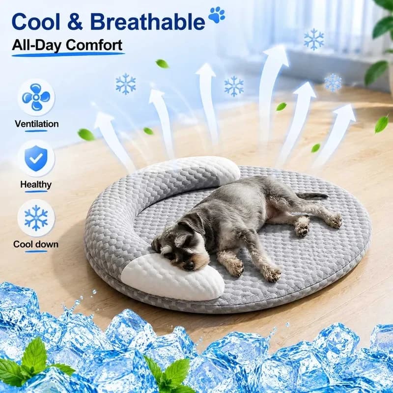 Oval Ice Silk Cooling Pet Bed Mat, Breathable Heat Dissipation Cool Pad Summer Sleeping Nest for Small Medium Large Dogs Cats