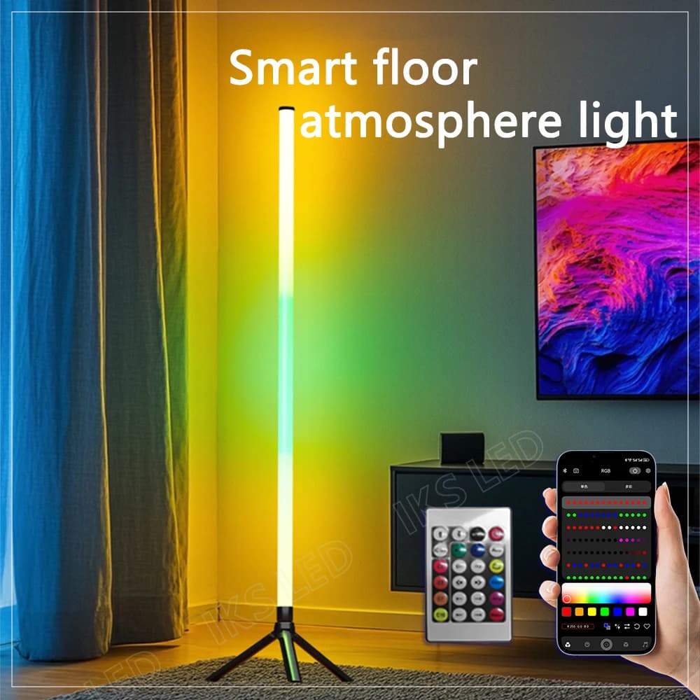 Lampada da terra a LED RGB 120CM Lampada da terra moderna ad angolo Lampada da terra atmosferica Decorazioni per la casa per interni Telecomando APP intelligente