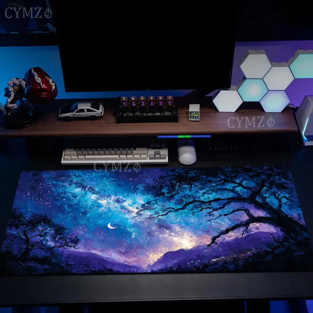 Fantasy Starry Moon Night, tappetino per mouse grande, tappetino da scrivania antiscivolo, resistente, tappetino per mouse da ufficio, tappetini da gioco con bordo cucito, stampa HD