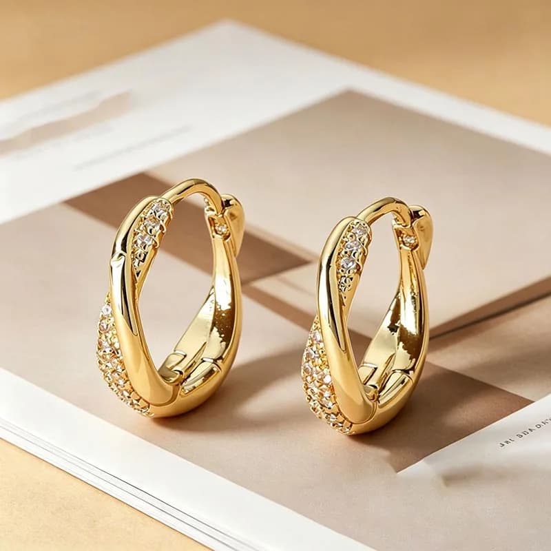 Dainty Double Layers Twisted Hoop Earrings for Women Dazzling Clear Zircon Circle Huggie Earing Trendy Minimalist Ear Jewelry