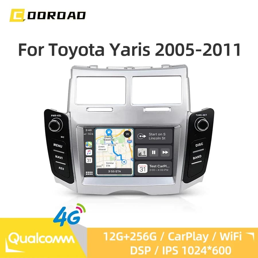 12G 256G Android 13.0 Car Multimedia Player CarPlay GPS Navigation Bluetooth 4G WiFi DSP Car Radio For Toyota Yaris 2005-2011