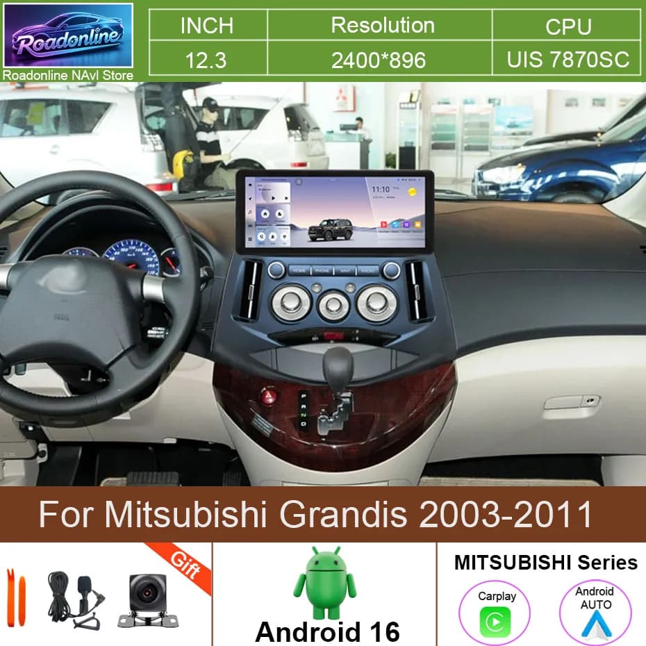 12.3INCH Android 16 Car Radio For Mitsubishi Grandis 2003-2011 Wireless CarPlay DSP WIFI QLED Multimedia GPS Navi