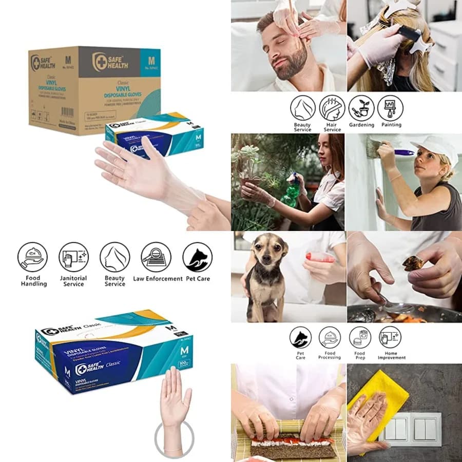 Guanti Monouso in Vinile Sicuri per la Salute, Grado Alimentare, Senza Lattice, Senza Polvere, Trasparenti, 3 Mil, per Lavori Domestici, Pulizie