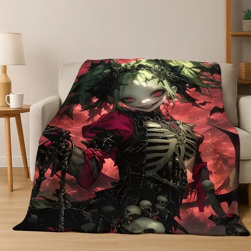 Coperta in Flanella con Motivi Anime Gotici e Carini per Ragazze, Morbida e Calda, per Camera da Letto, Soggiorno, Viaggi, Campeggio e Picnic