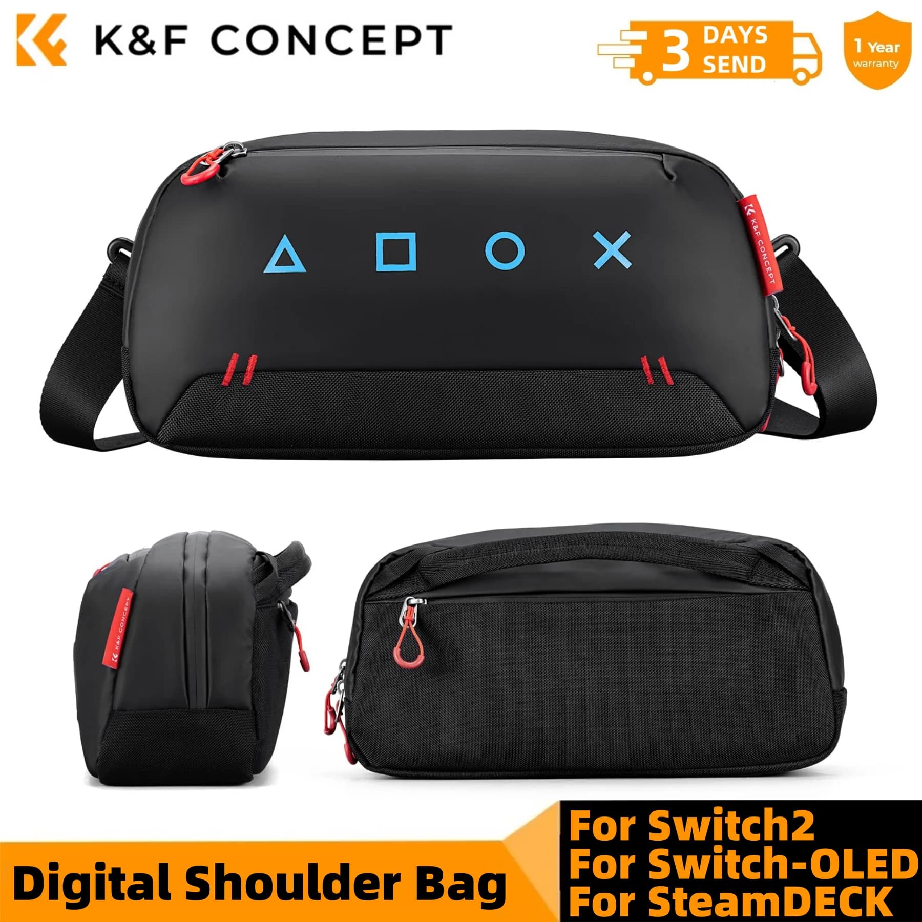Borsa a tracolla portatile K&F CONCEPT per Switch 2, custodia protettiva antigraffio e impermeabile da viaggio per Switch OLED e SteamDECK