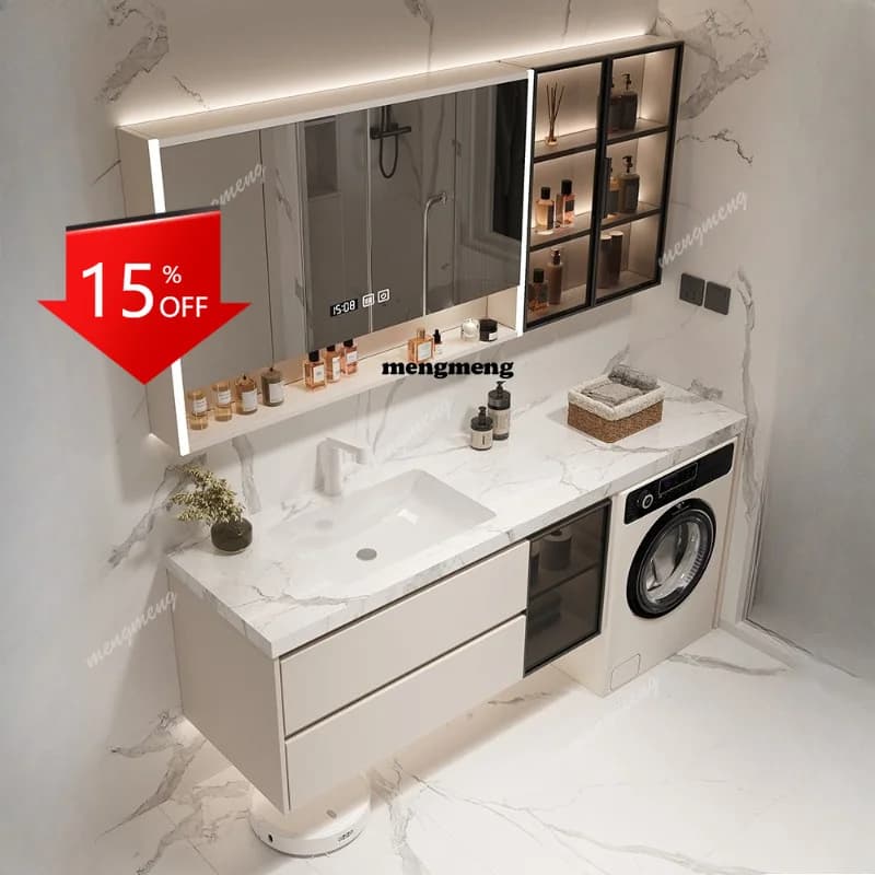 Mobile bagno di lusso F178 moderno e semplice con lavatrice integrata, mobiletto combinato in lastra di roccia per lavabo e WC