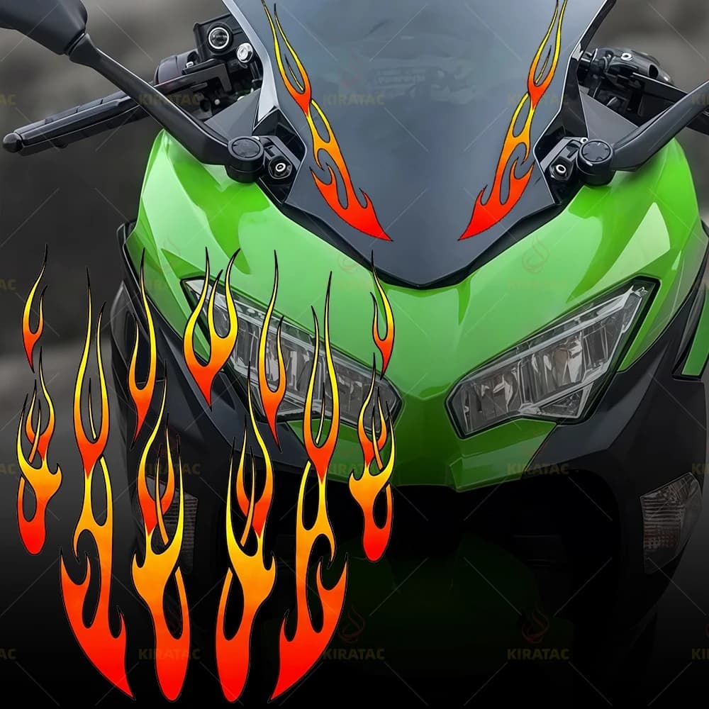 Set di Adesivi Moto Effetto Fiamma, Decalcomanie in Vinile Impermeabili per Casco, Carena, Serbatoio, Parabrezza e Decorazione Universale