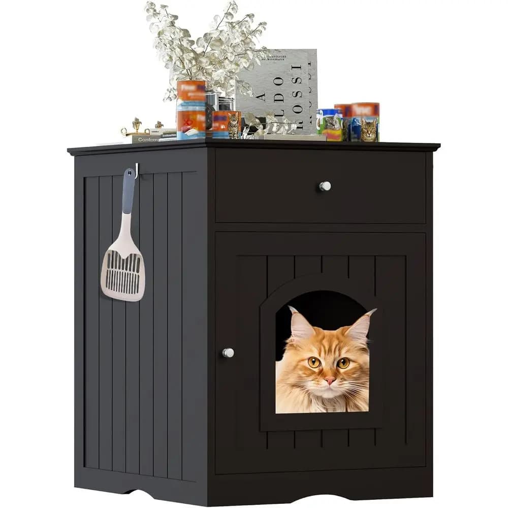 Mobiletto per lettiera, armadietto nascosto per lettiera per gatti con ripiano, cuccia in legno per animali domestici, mobiletto per lettiera come casetta per gatti, tavolino d'appoggio.