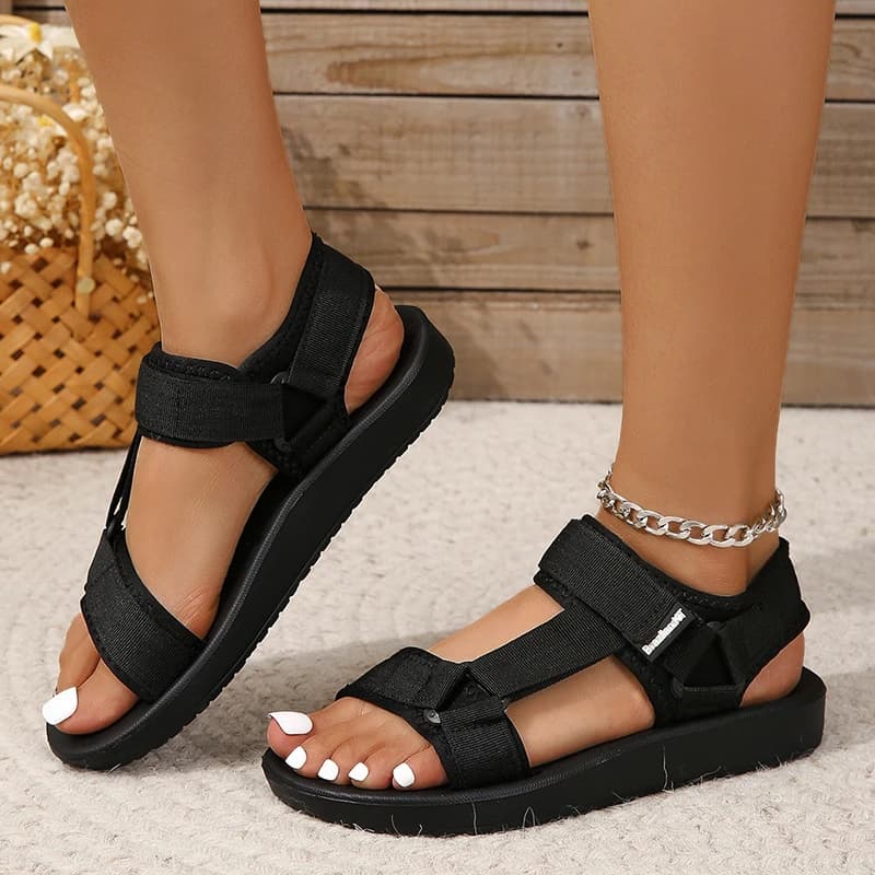 Women's Sandals 2025 Summer Classic Style Simple Flat Shoes Velcro Design Casual and Comfortable Beach Open-toe Sandals Traf