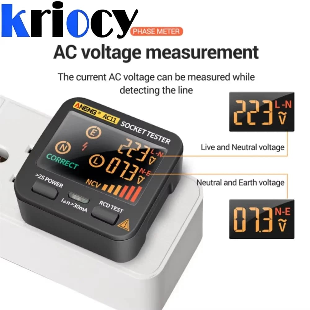 ANENG AC11 Digital Smart Socket Tester Voltage Tester US/UK/EU/AU Plug Ground Zero Line Stage Control Rcd NCV Test