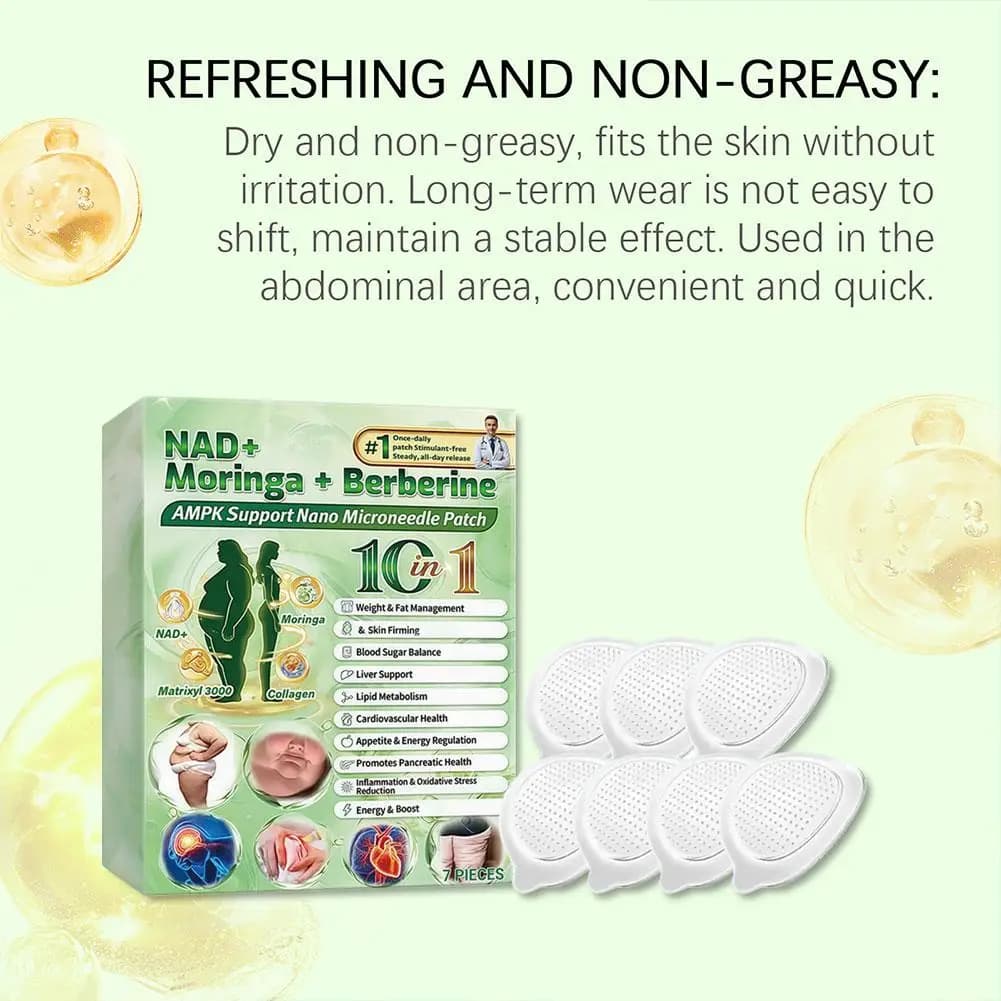 Cerotti transdermici 10-in-1 NAD+ Moringa + Berberina (1/3/5/10 pezzi) per supporto AMPK, gestione del peso e del grasso, e cura del fegato