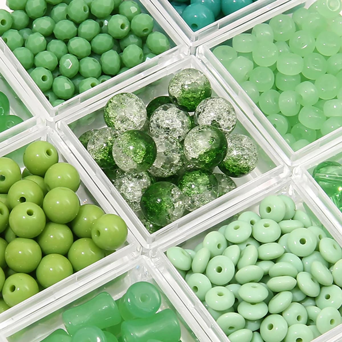 20pcs Green Series Multi‑Style Glass Spacer Loose Beads for DIY Making Jewelry Bracelets Necklaces Accessories Christmas Gifts