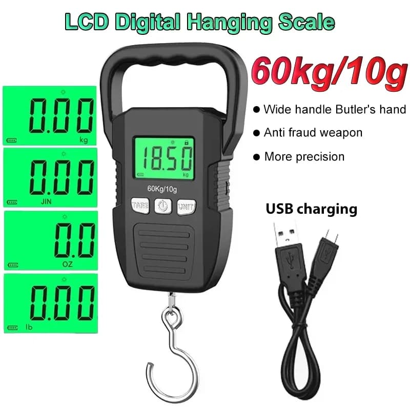 Bilancia Digitale Portatile 60kg/10g, Bilancia Elettronica per Bagagli con Ricarica USB, Misurazione ad Alta Precisione