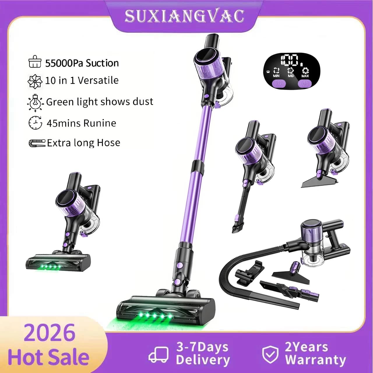Wireless Portable Vacuum Cleaner, 55KPA, Touch Screen, Powder Intelligent Sensor, Automatic Speed Control for Home, Bed, Carpets, Animal Peles, Pavimenti Duri