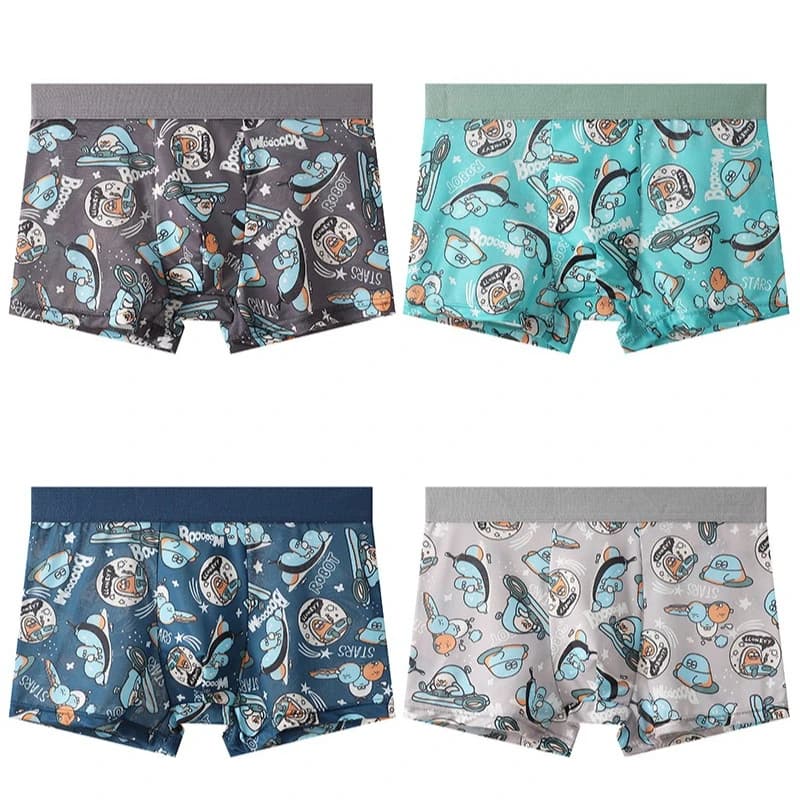 Ice Silk Men's Four Cornered Pants Simple and Fashionable Casual Underwear Boys' Mid Waist Flat Cornered Pants Printed Shorts