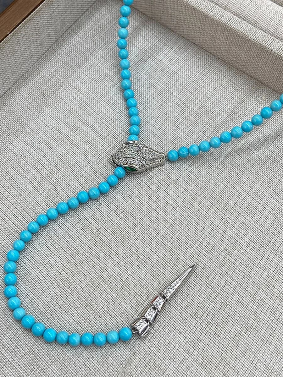 Vintage Turquoise Snake Necklace Set New Chinese Style Long Pendant Chain Light Luxury Retro Earrings & Necklace for Women