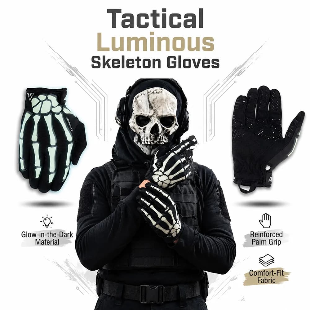 Tactical Luminous Skeleton Gloves Anti-Slip Breathable Touch Screen Full Finger Mittens Motorcycle Bicycle Riding Hands Gloves