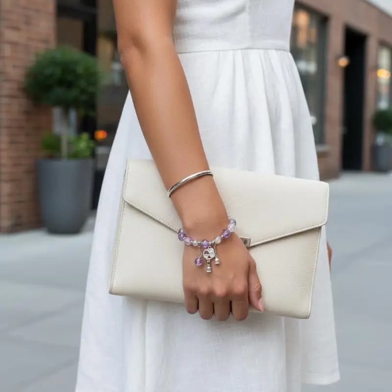 Elegante Braccialetto Cinese da Donna con Perle di Cristallo Sfumate, Gioiello Raffinato per Uso Quotidiano e Occasioni Speciali