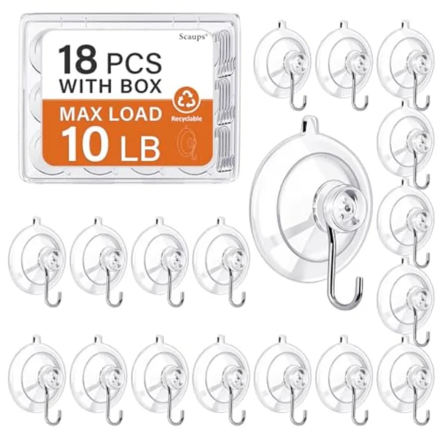 18 Pack Suction Cup Hooks Max Load 10LB, 1.77Inch Suction Cup Hook for Glass Window, Reusable, Suitable for Glass, Windows, Bat