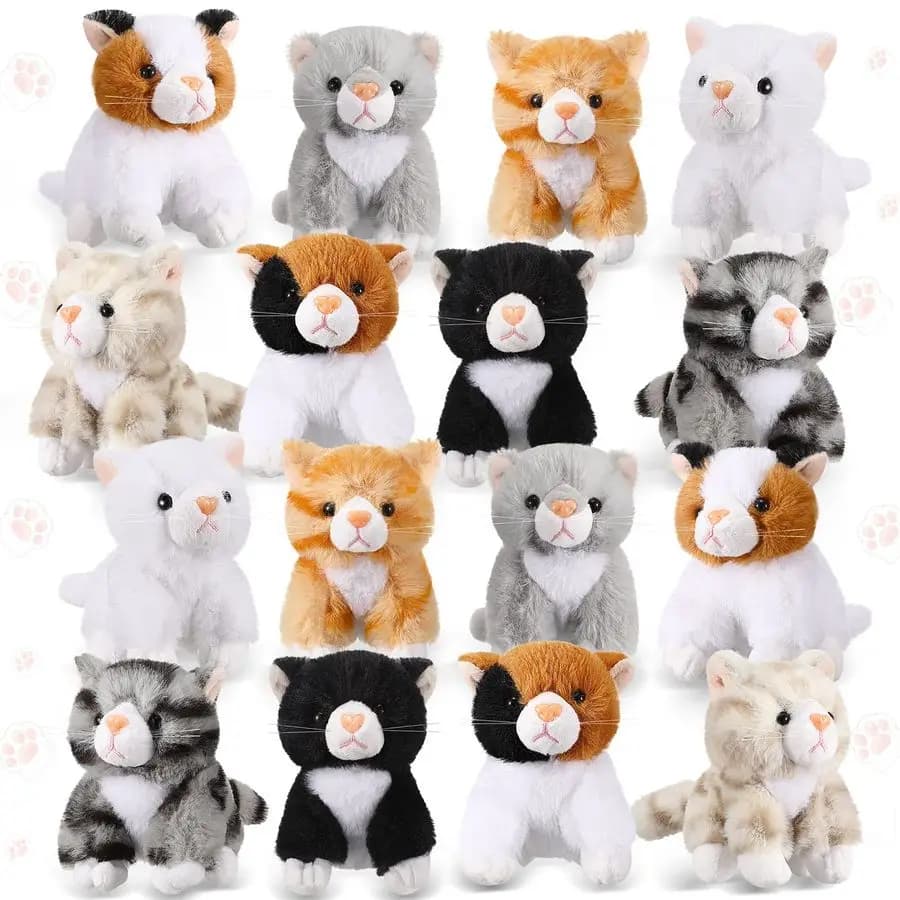 Set di 16 Peluche di Gatti, Giocattoli Morbidi da 5 Pollici, Assortiti e Carini, Regalo per Compleanno