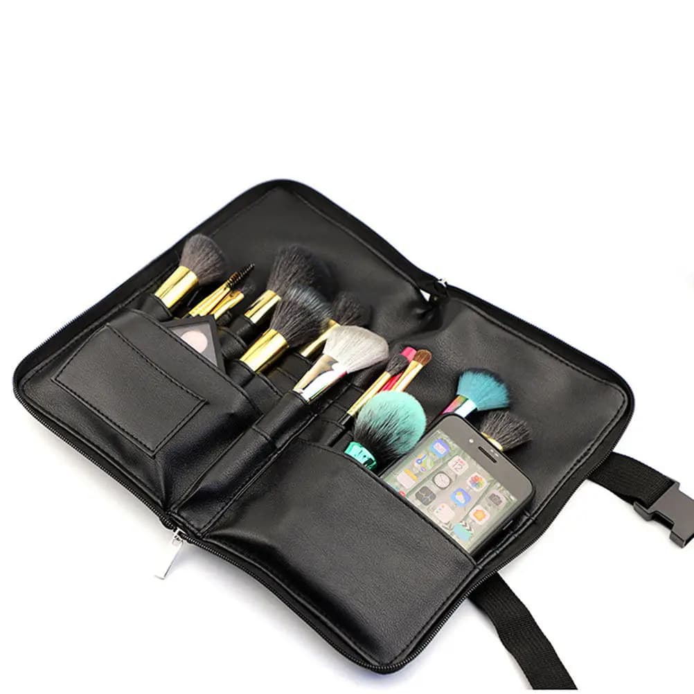 Portable PU Waist Bag with 24 Storage Tubes 4 Pockets Makeup Brush Organizer Travel Bag Woman