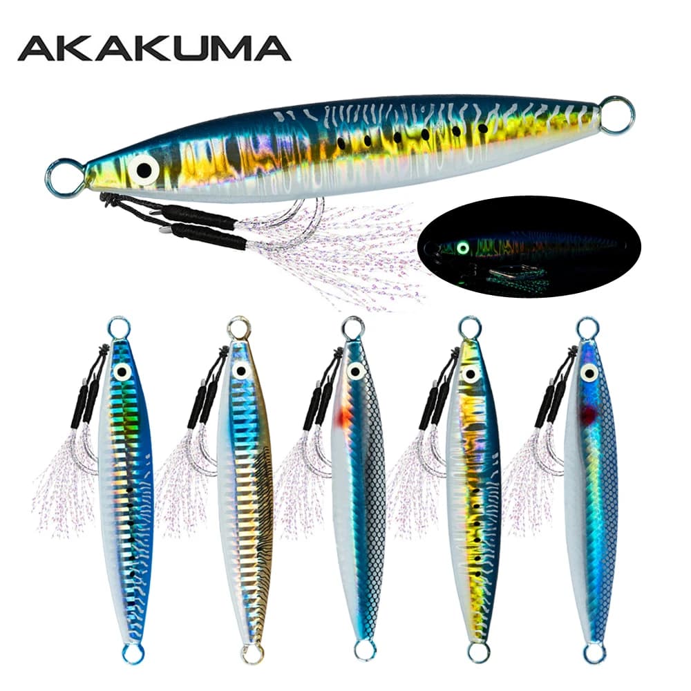 5 pezzi esca da pesca luminosa 10/20/30/40/60/80/100g maschera di metallo occhi 3D affondamento richiamo lancio laser jigging richiamo esca dura artificiale