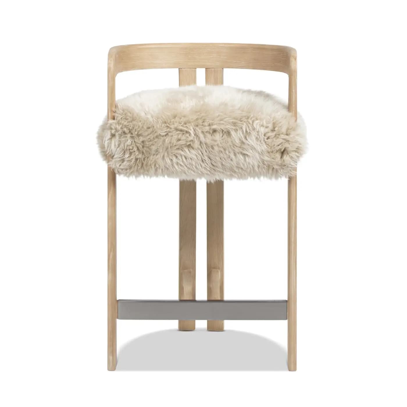 26.5" Low Back Genuine Fur Counter Stool Natural Blonde Wood Frame Upholstered Kitchen Bar Chair, Customized