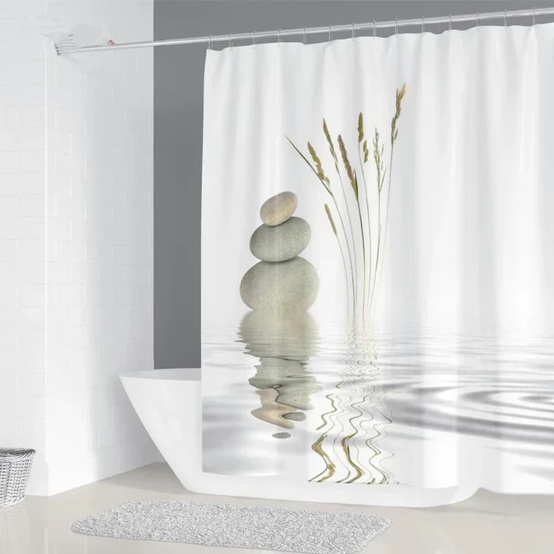 Tenda da doccia stampata con ciottoli Tenda lavabile con muffa con gancio Tenda decorativa per bagno Rocce Tende da doccia 3D 240 * 180 cm