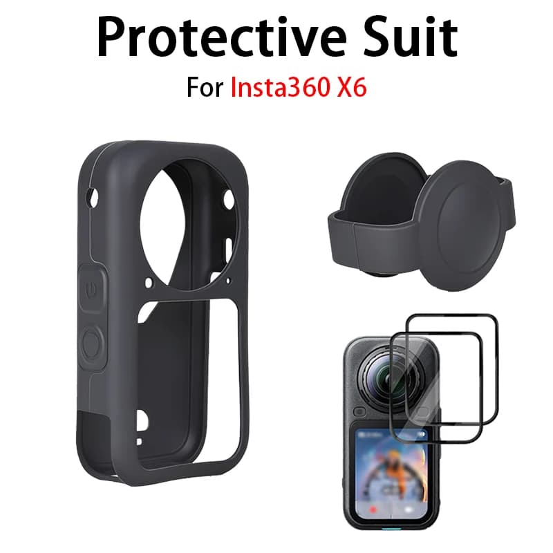 Silicone Case for Insta360 Tempered Glass Screen Protector Protective Lens Cap Housing Cover for Insta360 X6 Accessories