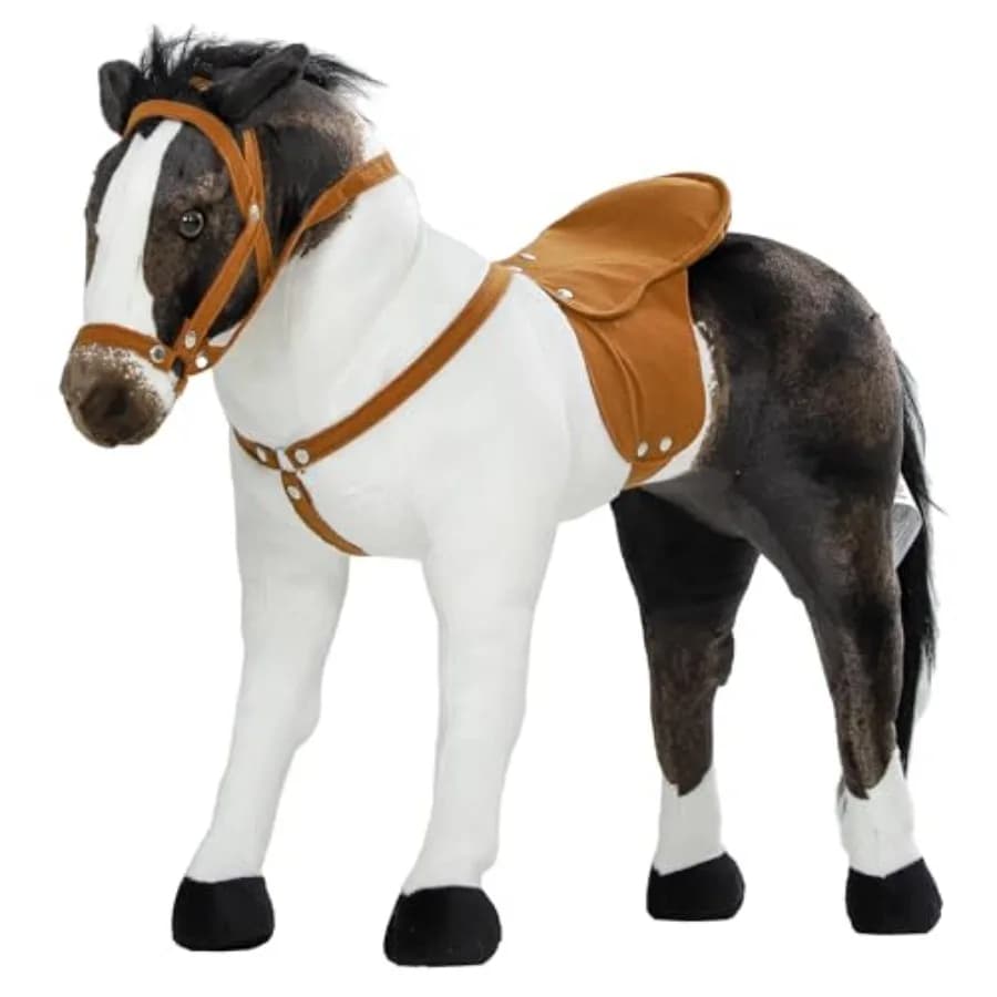 Cavallo Giocattolo per Bambini 3-8 Anni, Cavallo Imbottito con Suono di Gorgoglio, Giocattolo a Forma di Cavallo con Imbottitura, Colore Marrone