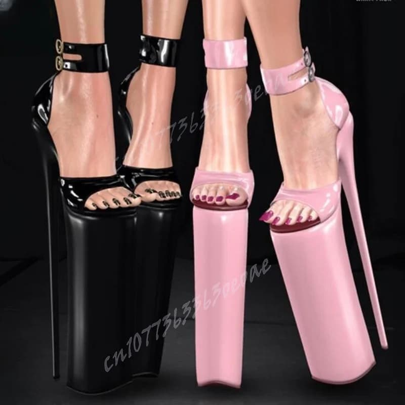 Sandali con plateau alti estremi con cinturino alla caviglia rosa Scarpe open toe per le donne Tacchi alti sottili Scarpe da donna sexy 2025 Zapatos Para Mujere