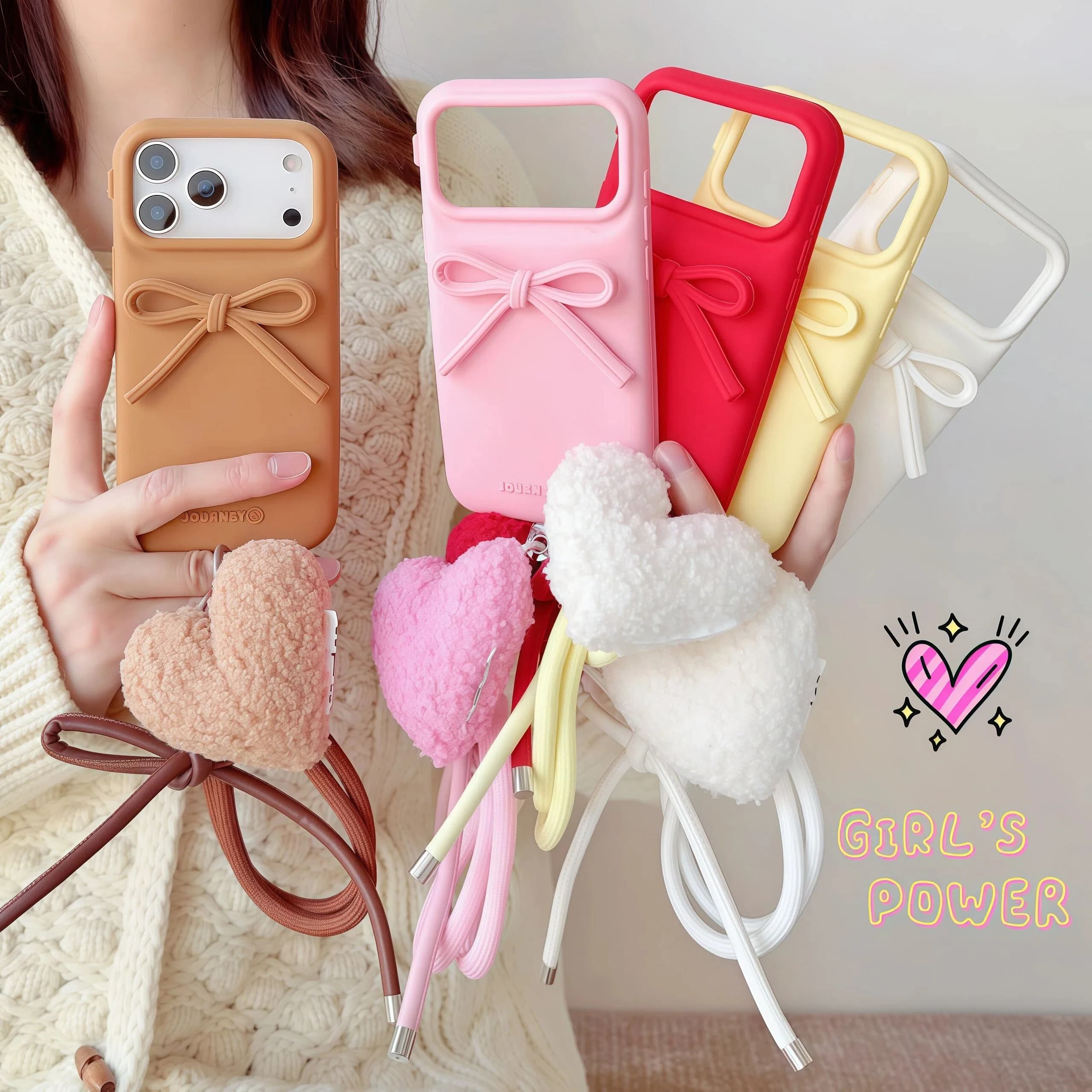 Custodia per telefono in silicone stile coreano INS con fiocco e cordino in peluche per iPhone 17 16 15 14 13 12 Pro Max Plus 16e 17 Pro