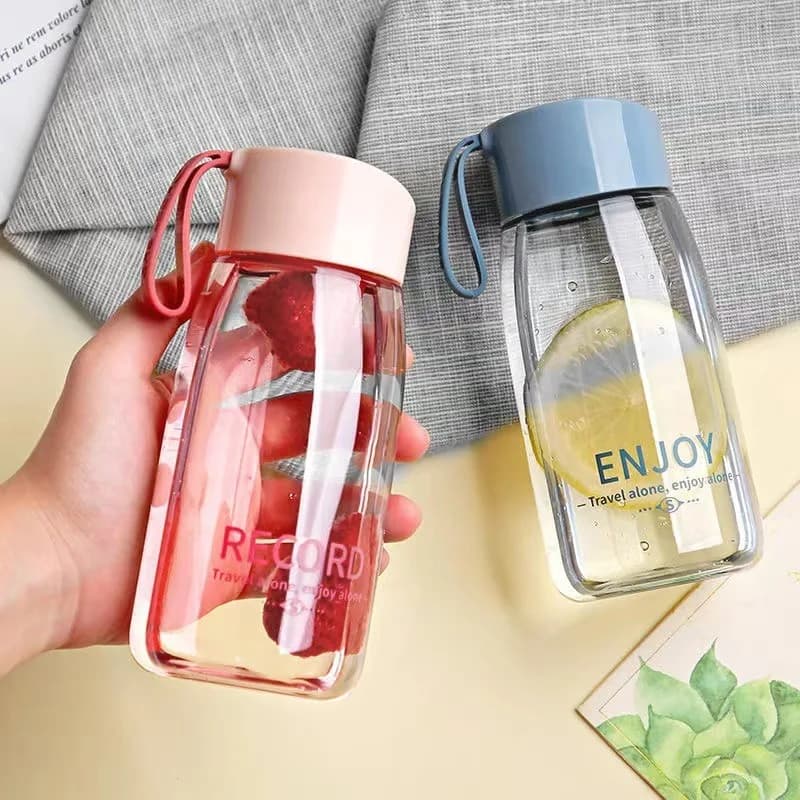 Bottiglia d'Acqua in Plastica da 380ml, Tazza Portatile Trasparente per Sport all'Aperto, Borraccia per Studenti