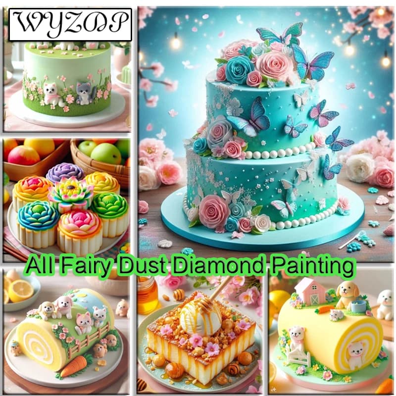WYZDP Kit Pittura Diamante 100% Fairy Dust, Quadro Torta, Mosaico Quadrato, Ricamo, Arte Murale Dessert, Diamond Art, Full Crystal Docer