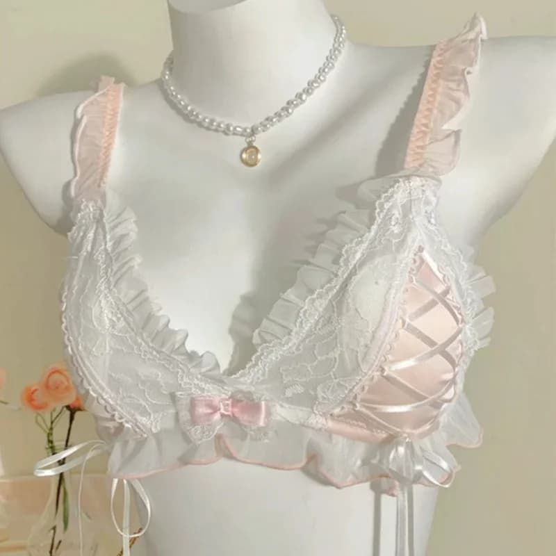 carino pizzo Lolita ragazze sottile carino pizzo piccolo reggiseno donna triangolo coppa reggiseno sexy