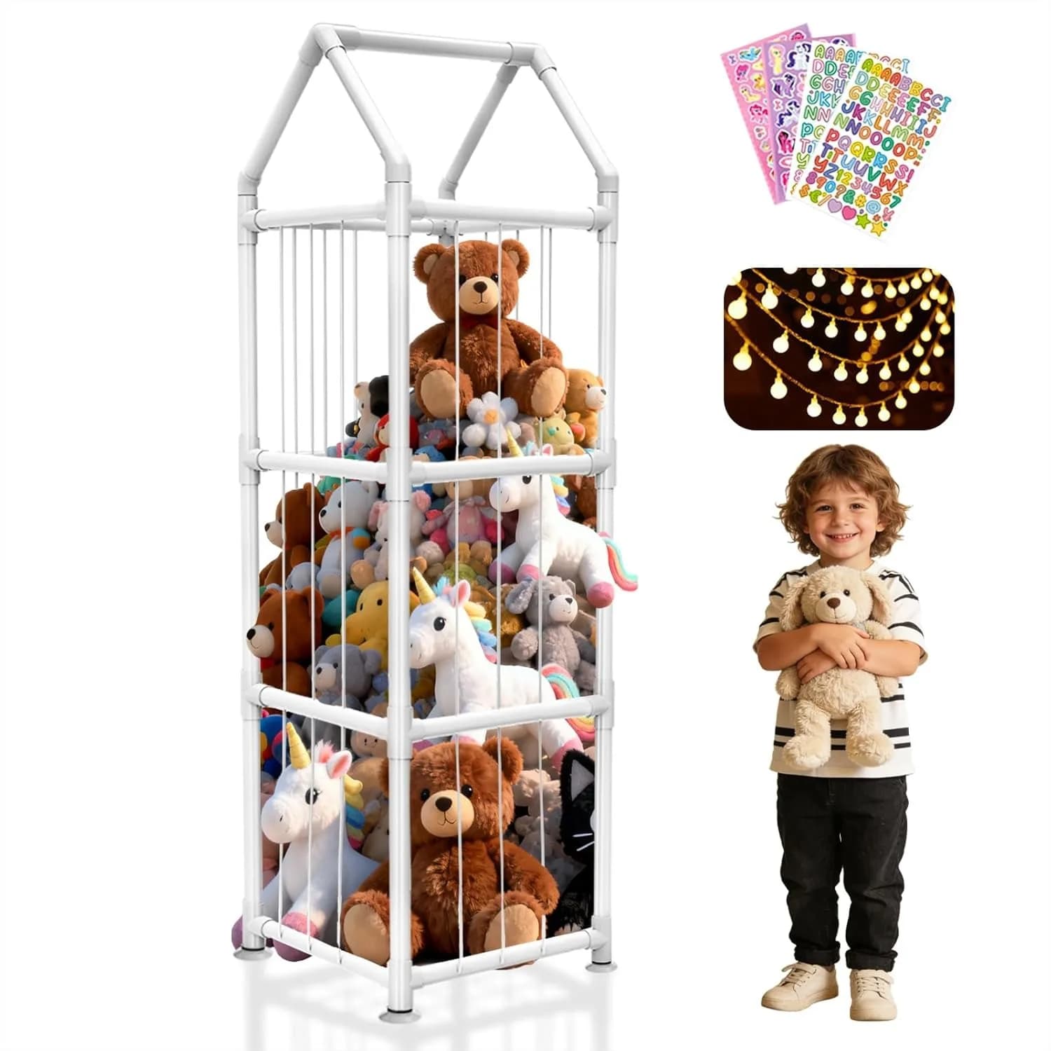 Organizzatore per Peluche con Ventose, Contenitore in ABS per Giocattoli di Peluche per Cameretta Bambini, Bianco