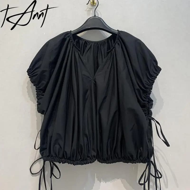 Women's Tannt Shirt Shirt V-neck Shirt Black White Cotton Shirt Top 2025 New Fashion Casual Summer Shirt Women's Top