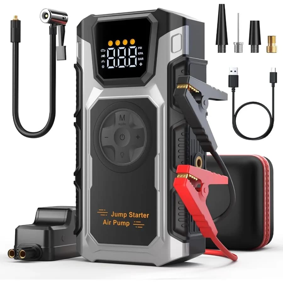 Avviatore di emergenza per auto con compressore d'aria Avviatore di emergenza a batteria portatile 5500A per veicoli da 12 V Supporta gas da 9,0 litri e motori diesel da 7,5 litri