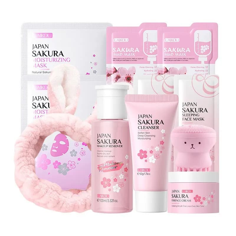 Set coreano per la cura della pelle Sakura Idratazione Idrata Pulisci i pori Protezione solare Bellezza cosmetica