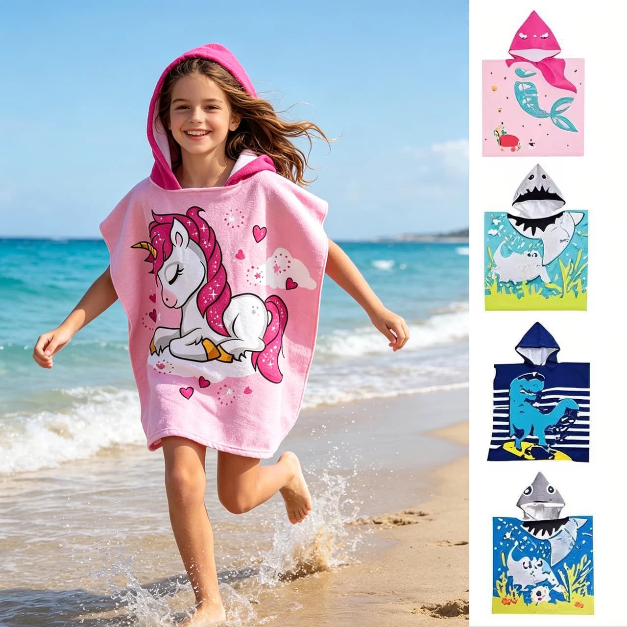 Children's Bathing Hat Absorbent Super Soft Bath Towel Cloak Cartoon Cloak Towel Absorbent Quick Drying Bathrobe