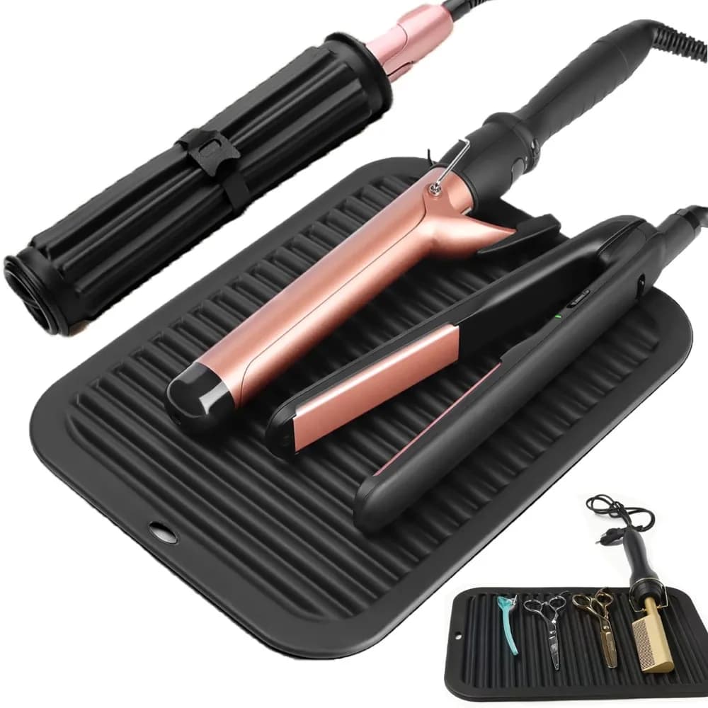 Tappetino in Silicone Resistente al Calore per Strumenti per Capelli, Supporto Portatile per Piastra e Ferro Arricciacapelli, Copertura Protettiva da Viaggio