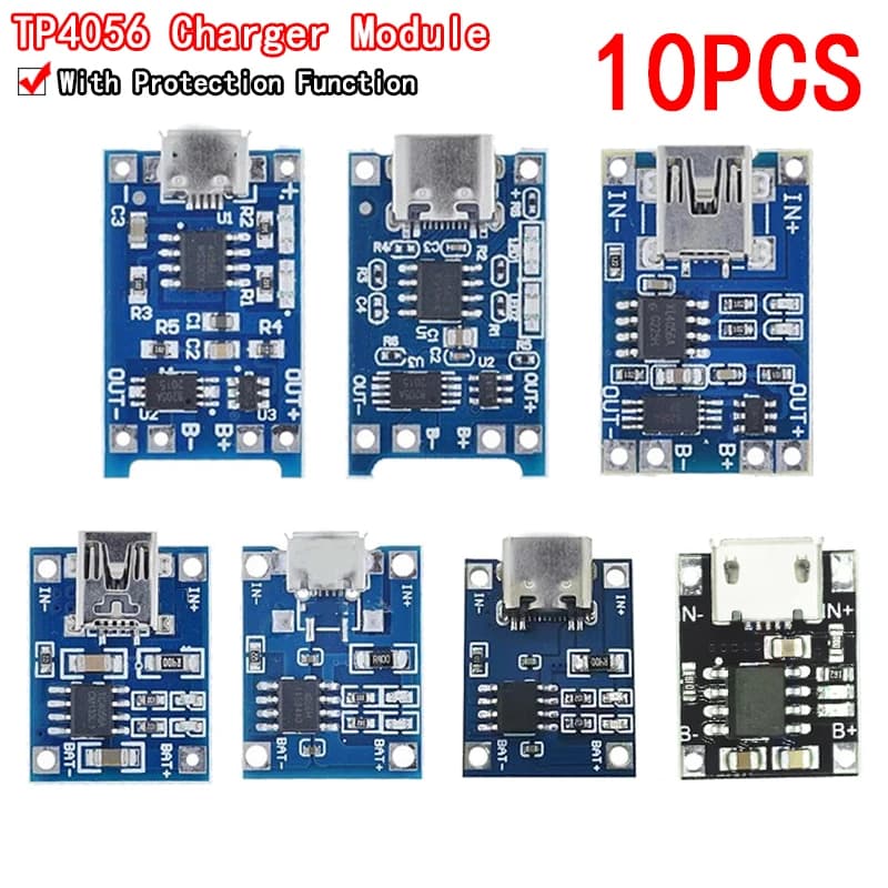 10pcs 5V 1A 18650 TP4056 Lithium Battery Charger Module Charging Board With Protection Dual Functions 1A Li-ion
