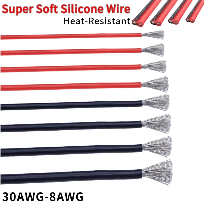 Cavo in silicone morbido Rosso Nero Batteria per auto Cablaggio automobilistico 30 28 26 24 22 20 18 16 14 12 10 8AWG Cavo elettrico resistente al calore