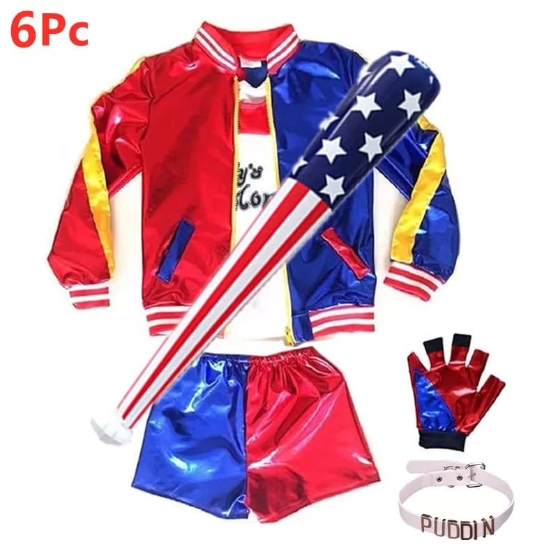6Pcs Set Halloween Cosplay Clown Sexy Ladies Outfits Trendy Sets Jacket Shorts Gloves Outfits for Party Gift Halloween