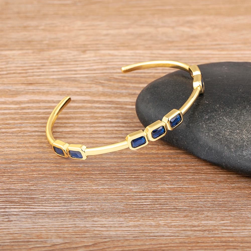 Nidin New Fashion Gold Plated Inlay Zircon Bangles Bracelets for Women Trend Simple Light Luxury Open Adjustable Jewelry Gift